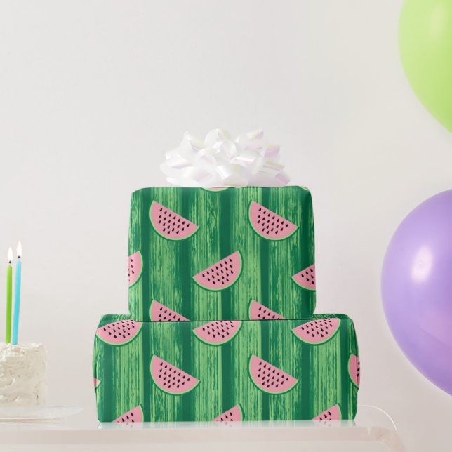 Watercolor Pink and Green Watermelon Pattern Wrapping Paper (Party Gifts)