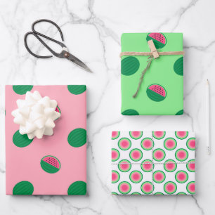 Watercolor Pink and Green Watermelon Patterns Wrapping Paper Sheet