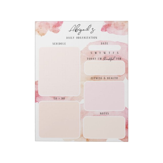 Watercolor Pink and Orange Custom Plans Notepad (Rotated)