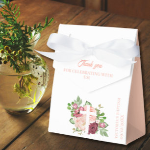Watercolor Pink and Peach Floral Baptism Favour Bo Favor Box