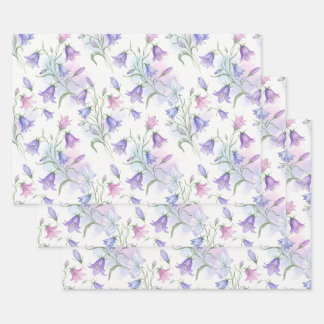 Watercolor Pink and Purple Bellflowers Wrapping Paper Sheet