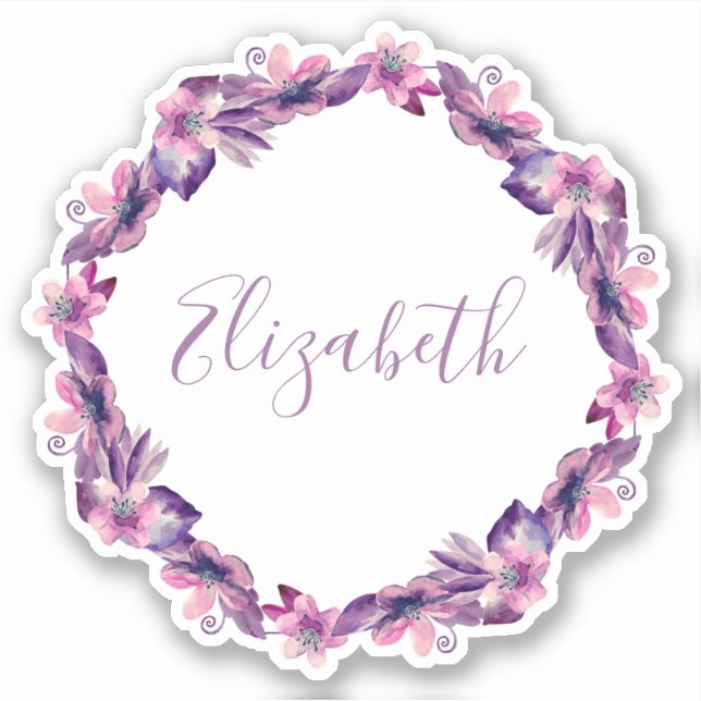 Watercolor pink and purple flowers. Botanical name (Front)