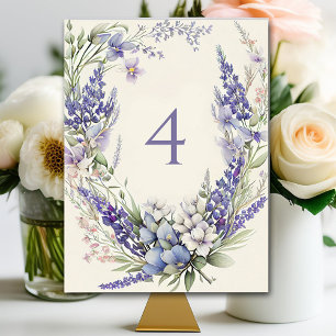 Watercolor Pink and Purple Flowers Wedding Table Number