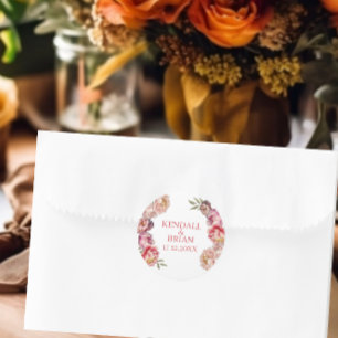 Watercolor pink and purple peony wedding classic round sticker