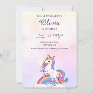 Watercolor Pink and Purple Unicorn Birthday Invitation