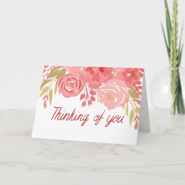 Watercolor Pink and Red Floral Sympathy Card (Front)