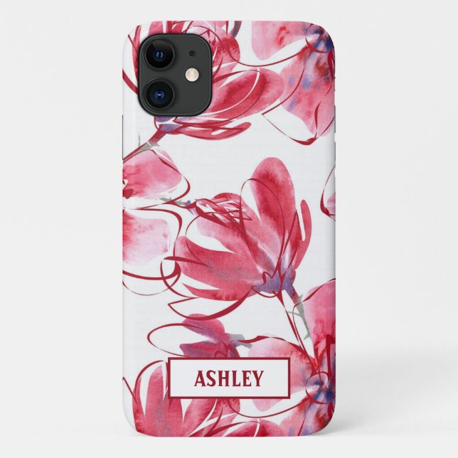 Watercolor Pink And Red Flowers Case-Mate iPhone Case (Back)