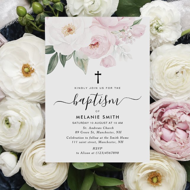 watercolor pink and white floral baptism invitation (Creator Uploaded)