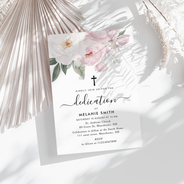 watercolor pink and white floral dedication invitation (Creator Uploaded)