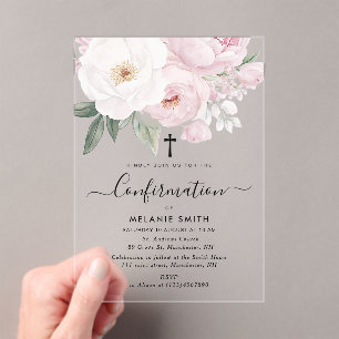 Watercolor pink and white flowers Confirmation Acrylic Invitations
