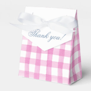 Watercolor Pink and White Gingham Crest Favor Box