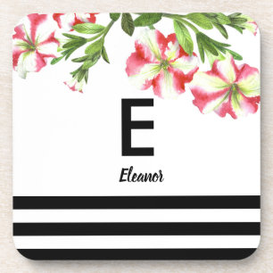 Watercolor Pink and White Petunias Design Coaster