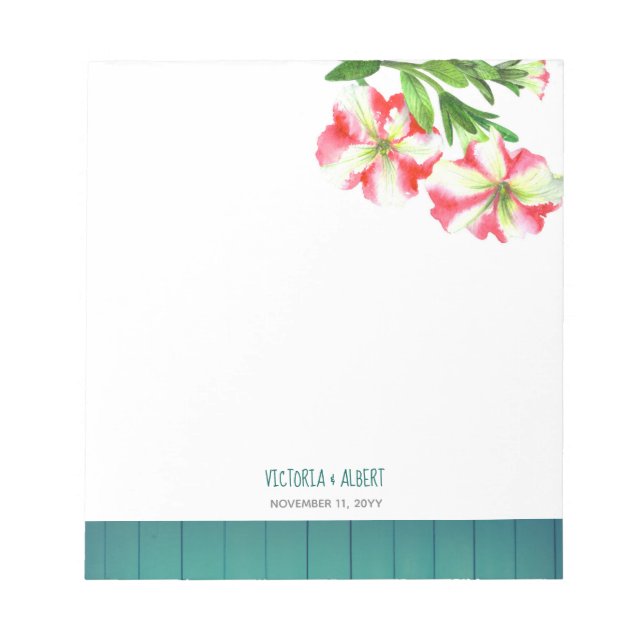 Watercolor Pink and White Petunias Illustration Notepad (Front)