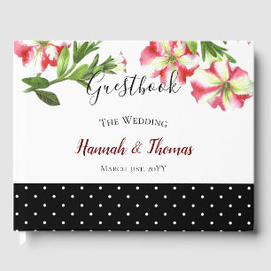 Watercolor Pink and White Petunias Polka Dots Guest Book