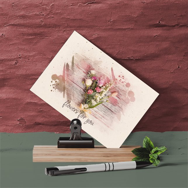 Watercolor Pink and Yellow Floral Bouquet Postcard (Creator Uploaded)
