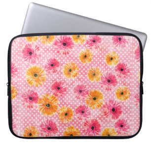 Watercolor pink and yellow gerbera flowers pattern laptop sleeve