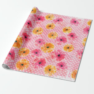 Watercolor pink and yellow gerbera flowers pattern wrapping paper
