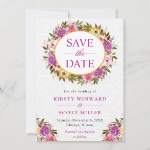 Watercolor Pink and Yellow Summer Wreath Wedding Save The Date