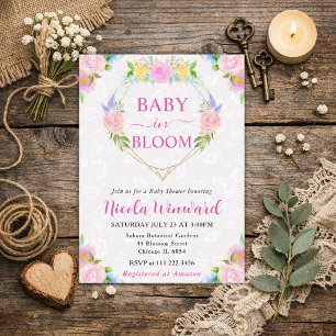 Watercolor Pink and Yellow Wreath Baby Shower Invitation