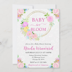 Watercolor Pink and Yellow Wreath Baby Shower Invitation