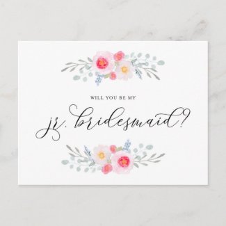Watercolor Pink Anemones Be My Jr. Bridesmaid Invitation Postcard