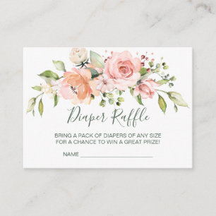 Watercolor pink apricot roses Diaper Raffle Enclosure Card