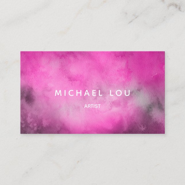 Watercolor Pink Artistic Unique Business Card (Front)