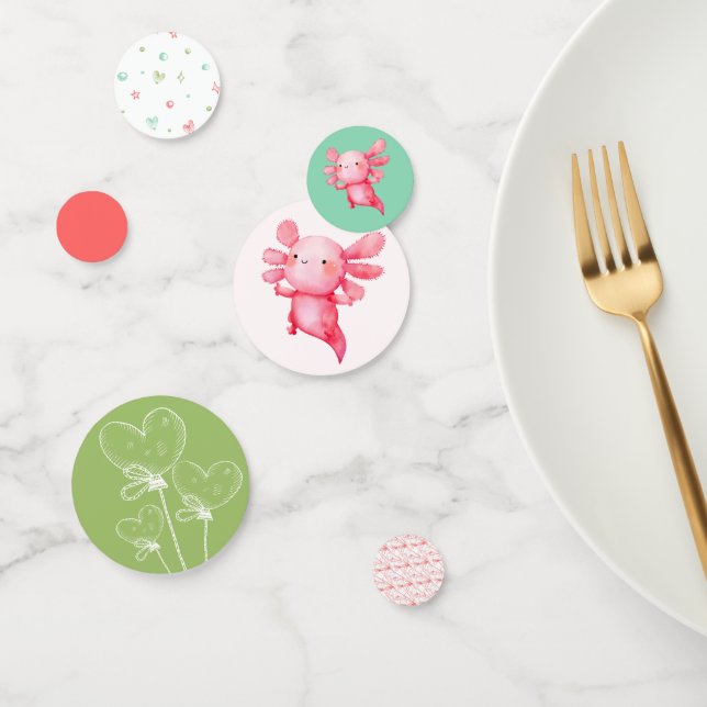 Watercolor Pink Axolotl Birthday Party Confetti (Group)