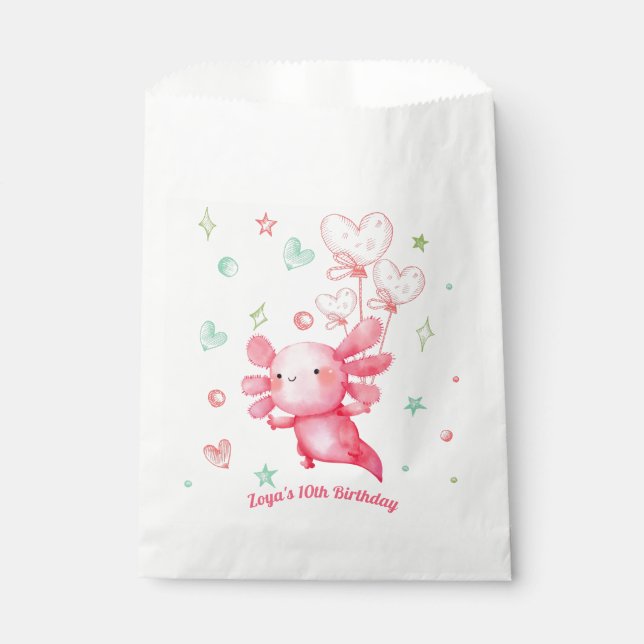 Watercolor Pink Axolotl Birthday Party Favour Bag (Front)