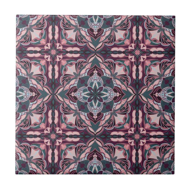 Watercolor Pink Azulejo Spanish Tile (Front)