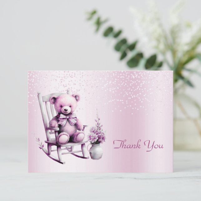 Watercolor Pink Baby Bear Thank You Card (Standing Front)