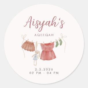 Watercolor Pink Baby Girl Aqeeqah Classic Round Sticker