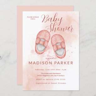 Watercolor Pink Baby Shoes Invitation