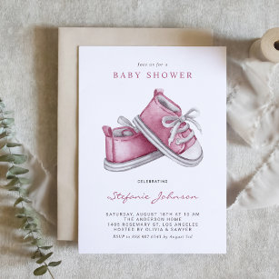 Watercolor Pink Baby Shoes It's a Girl Baby Shower Invitation
