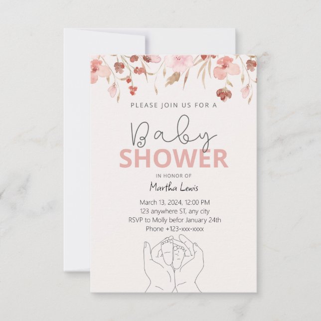 Watercolor Pink Baby Shower Invitation (Front)