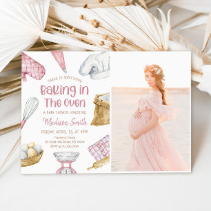 Watercolor Pink Baking Baby Girl Shower Photo Invitation
