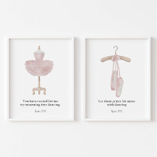 Watercolor pink ballerina kids bible verse poster