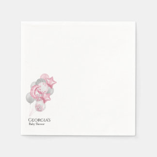 Watercolor Pink Balloons Its A Girl Baby Shower Napkin