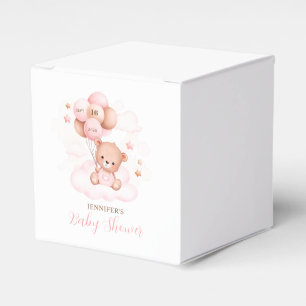 Watercolor Pink Balloons Teddy Bear Baby Shower Favor Box