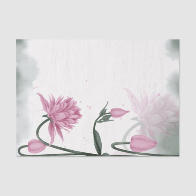 Watercolor Pink Bell Flower Floral Decoupage Tissue Paper (Front)
