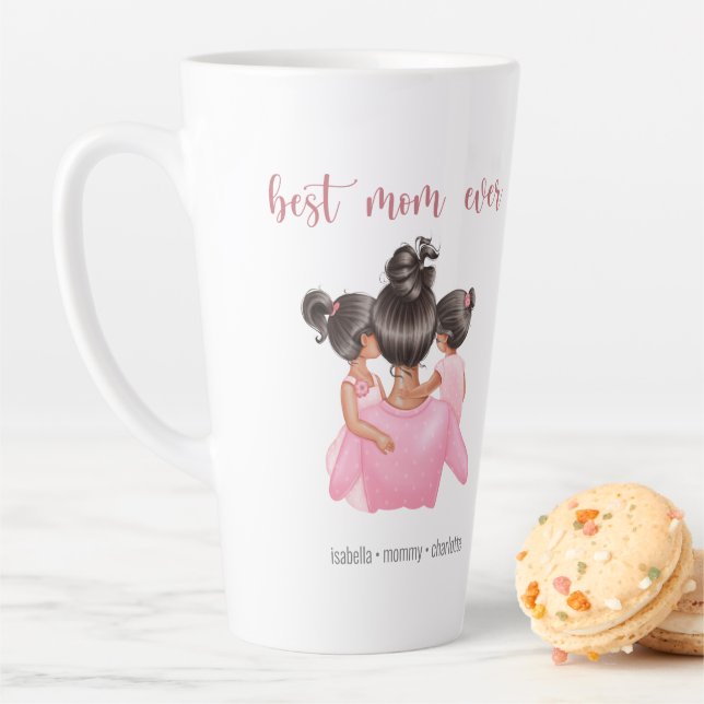 Watercolor Pink Best Mom Ever Personalized Latte Mug (In Situ)
