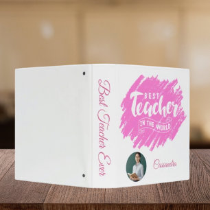 Watercolor Pink Best Teacher in The World Photo Binder