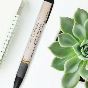 Watercolor Pink Black Gold Marble Script Salon Black Ink Pen
