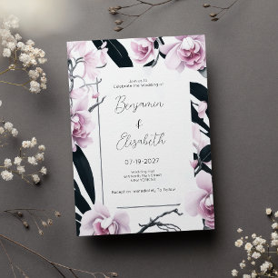 Watercolor pink black orchid flowers Wedding  Invitation