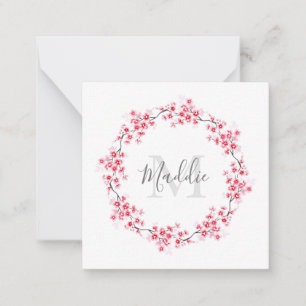  Watercolor Pink Blossoms Wreath Card