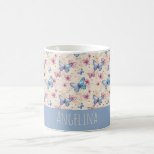Watercolor pink blue Butterfly pattern name  Coffee Mug