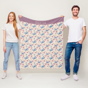 Watercolor pink blue Butterfly pattern name  Fleece Blanket