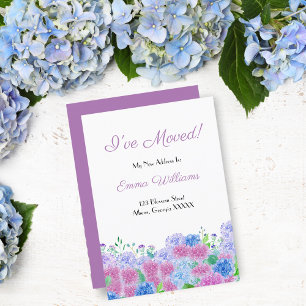 Watercolor Pink & Blue Hydrangeas I've Moved Invitation