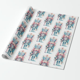Watercolor Pink Blue Nutcracker Wrapping Paper