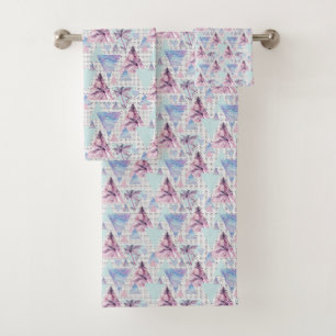 Watercolor Pink & Blue Palm Tree Pattern Bath Towel Set